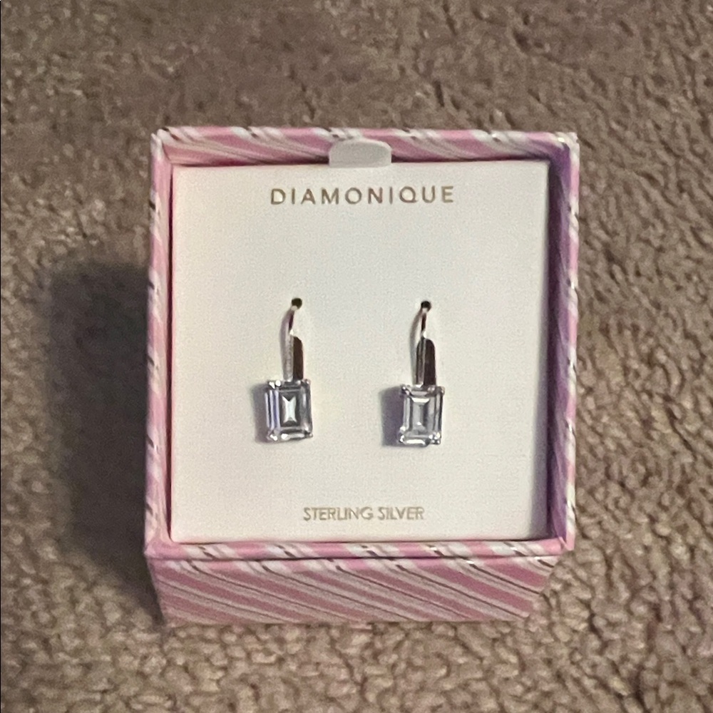 Diamonique Silver and White Drop Earrings
